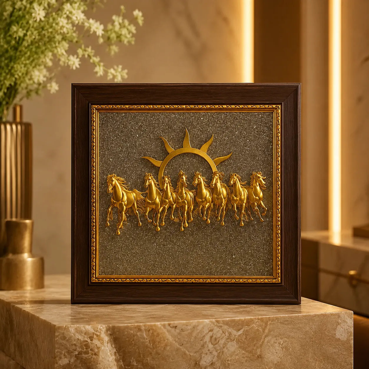 7 Horses on Raw Pyrite Frame