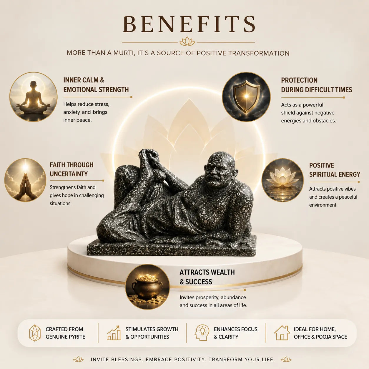 Pyrite Neem Karoli Baba Murti close up