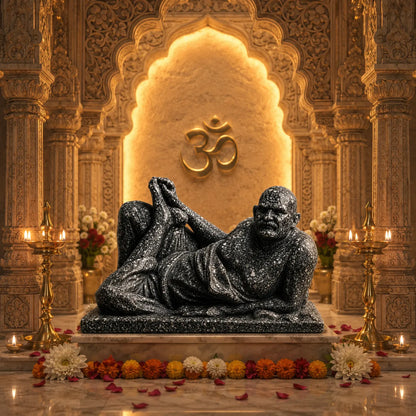 Pyrite Neem Karoli Baba idol on  temple
