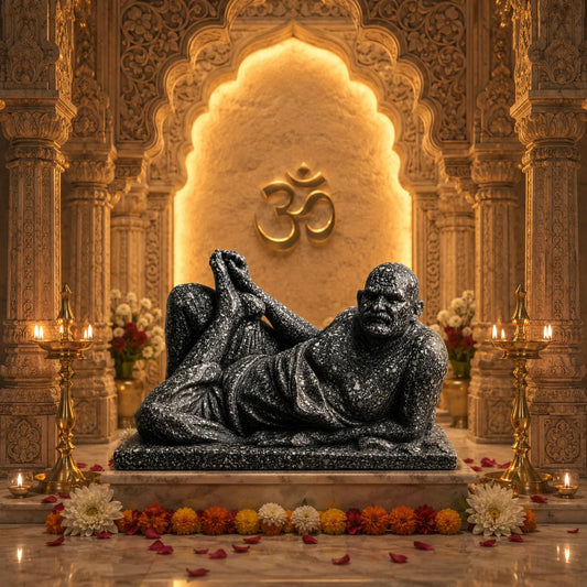 Pyrite Neem Karoli Baba idol on  temple
