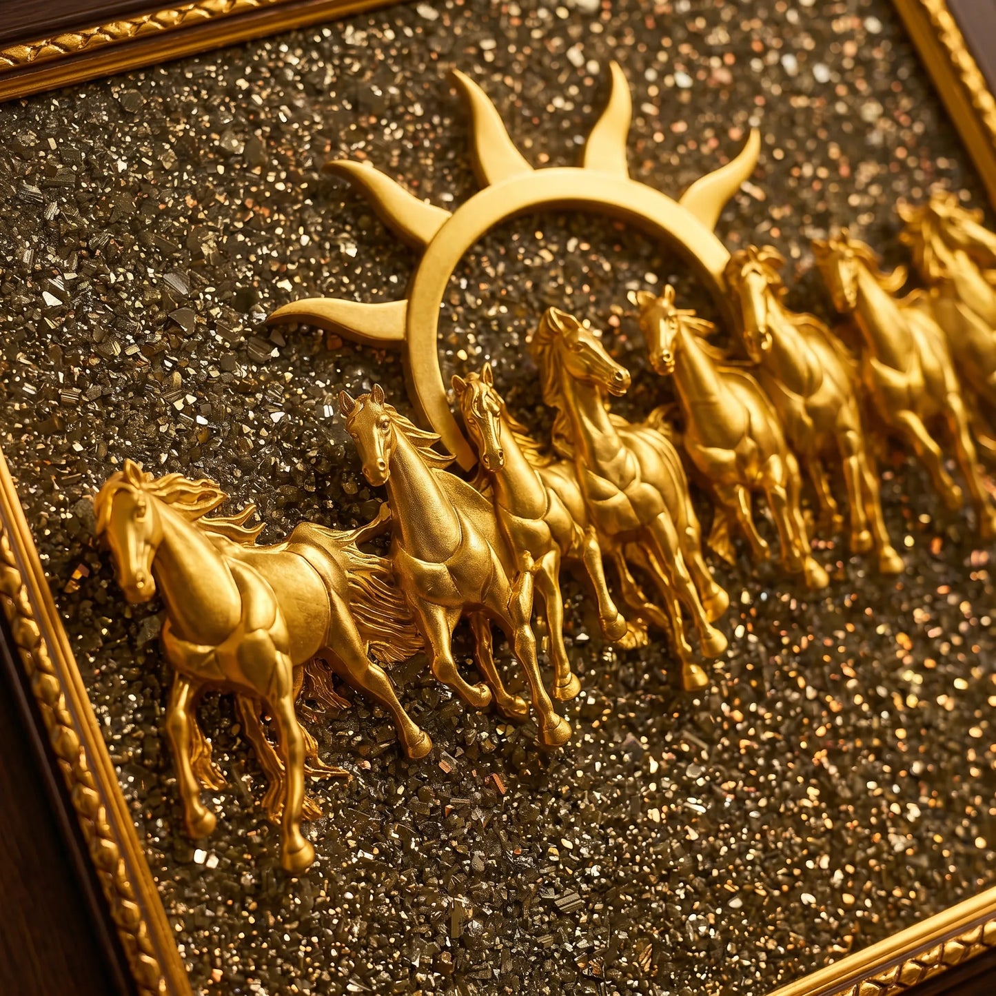 7 Horses on Raw Pyrite Frame