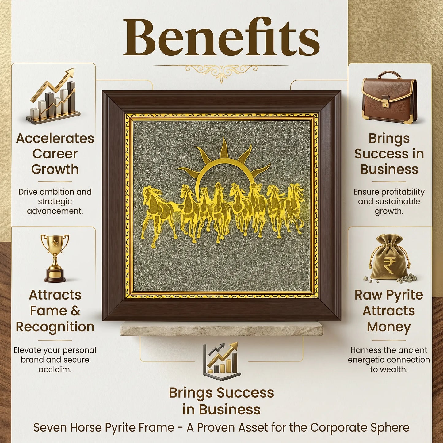7 Horses on Raw Pyrite Frame