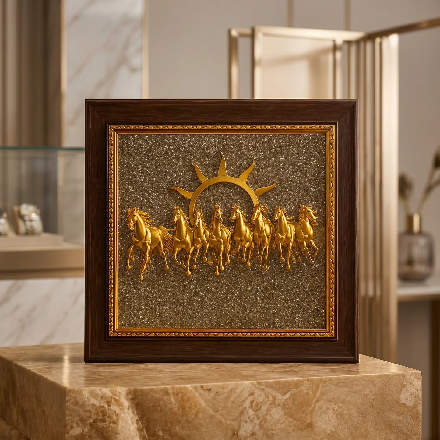 7 Horses on Raw Pyrite Frame